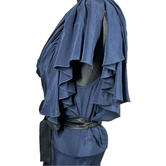 Gryphon Belle Maxi Dress 100% Silk Belted Navy Blue H11SE465 Size Small - Picture 8 of 15